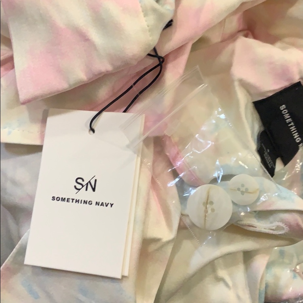 Something Navy Satin Trench Coat Pink Blue Tie Dye - Picture 3 of 6